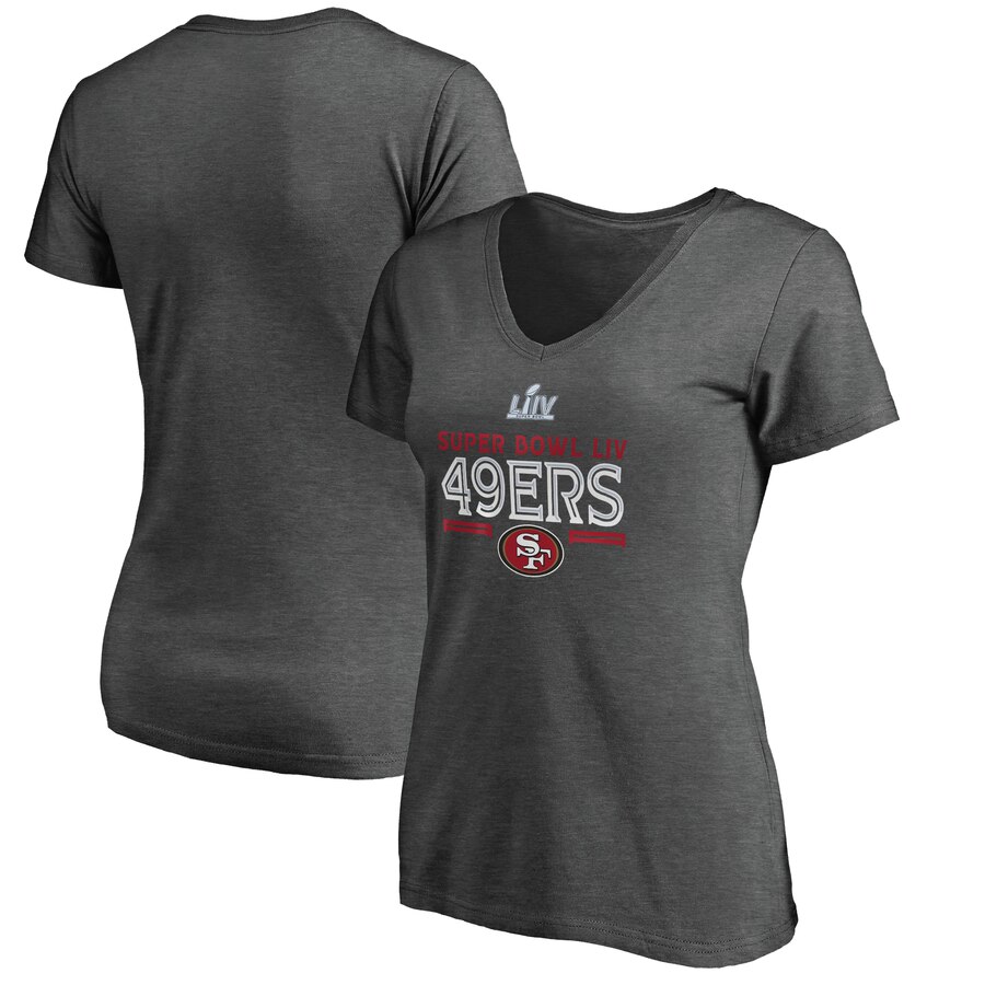 Women's San Francisco 49ers NFL Heather Charcoal Super Bowl LIV Bound Gridiron V-Neck T-Shirt